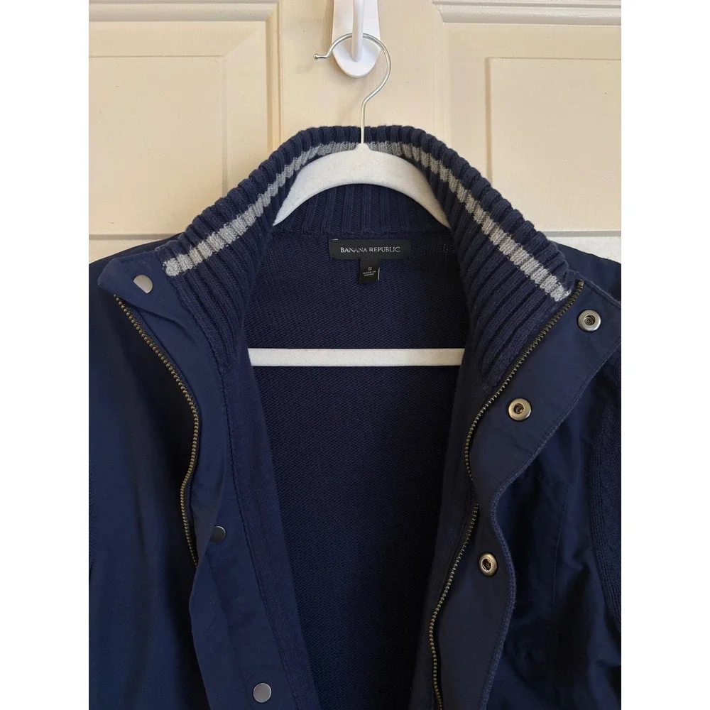 Banana Republic Men's Marine CoJacket Navy Snap Front Utility Cardigan Cotton